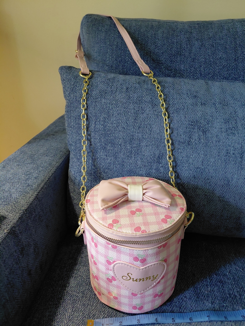 Sunny Pink Cherry Print Bow Crossbody Bag